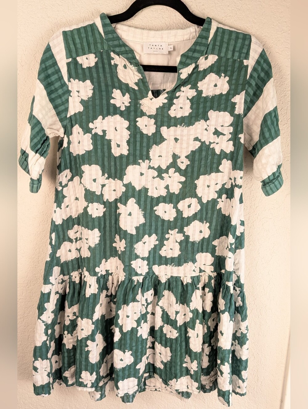 Tayna Taylor Swim Girls XL Shift Dress 100% Cotton Short Sleeve Unlined Green